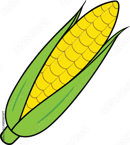 Yellow corn cob husk vector illustration scalable eps icon for food graphics transparent background