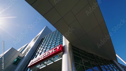 Wallpaper Mural Hospital emergency room entrance with red sign under sunny sky. Torontodigital.ca