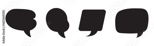 Black speech bubbles collection, comic dialogue shapes, blank talk clouds, chat message icons, vector illustration, communication symbols, text box design, dialog balloon set