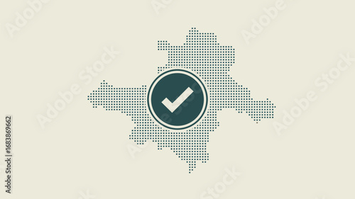 Dotted map with checkmark icon represents successful implementation or validation