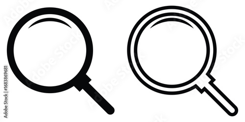 Dark magnifying glass set of 2 on isolated white background. Search object, Lens icon set. Graphical vector illustration of zoom icon. Modern vector shape lens. EPS 10. 