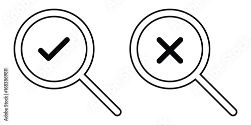 Cross sing on dark magnifying glass icon. Search object, Lens icon set. Graphical vector illustration of zoom icon. Modern vector shape lens. Black isolated zoom icon set. EPS 10. 