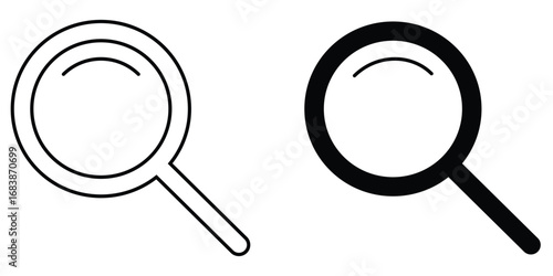 Dark magnifying glass set of 2 on isolated white background. Search object, Lens icon set. Graphical vector illustration of zoom icon. Modern vector shape lens. EPS 10. 