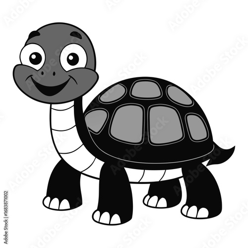 Adorable Cartoon Turtle with Big Eyes and Shell Pattern on White Background tortoise animal