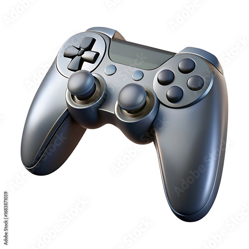 Modern video game controller with buttons and joysticks isolated on white background