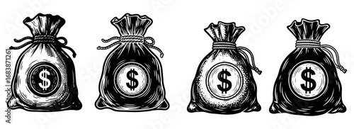 Vector art of four money bags with dollar signs