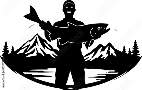 Mountain Fishing Trophy Catch Vector