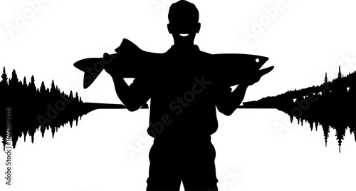 Mountain Fishing Trophy Catch Vector