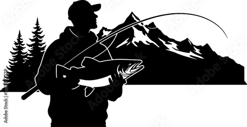 Mountain Fishing Trophy Catch Vector