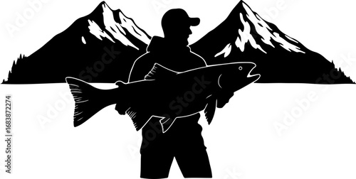 Mountain Fishing Trophy Catch Vector