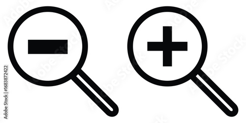 Search object, Lens icon set. Graphical vector illustration of zoom icon. Negative sing on isolated zoom lens icon set. Vector magnifying glass icon set on white background. EPS 10. 