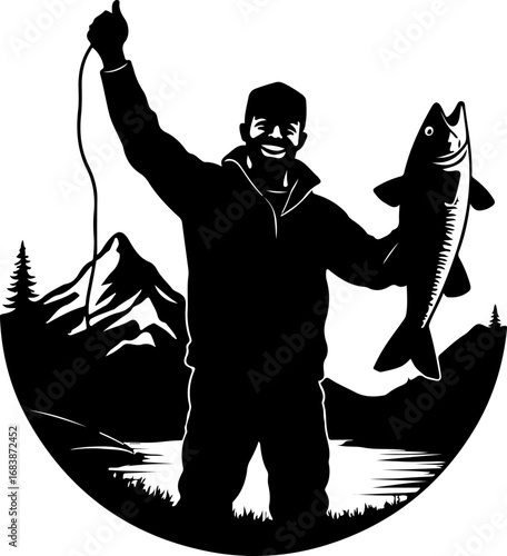 Mountain Fishing Trophy Catch Vector