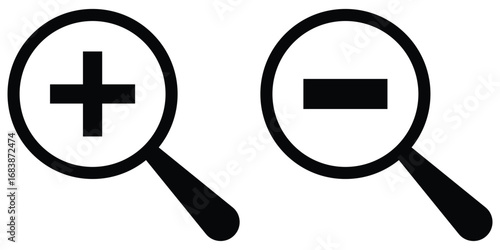 Search object, Lens icon set. Graphical vector illustration of zoom icon. Negative sing on isolated zoom lens icon set. Vector magnifying glass icon set on white background. EPS 10. 