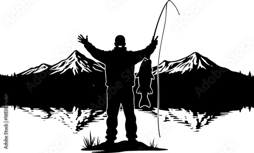 Mountain Fishing Trophy Catch Vector