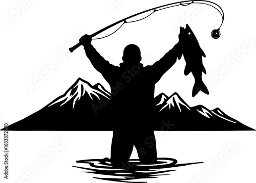 Mountain Fishing Trophy Catch Vector