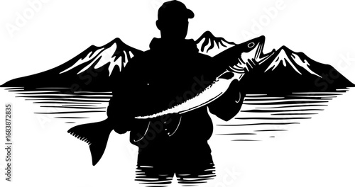 Mountain Fishing Trophy Catch Vector