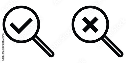 Cross sing on dark magnifying glass icon. Search object, Lens icon set. Graphical vector illustration of zoom icon. Modern vector shape lens. Black isolated zoom icon set. EPS 10. 