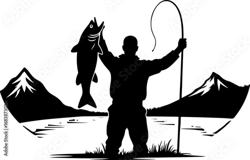 Mountain Fishing Trophy Catch Vector