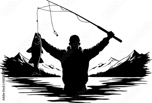 Mountain Fishing Trophy Catch Vector