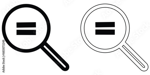 Dark magnifying glass set of 2 on isolated white background. Search object, Lens icon set. Graphical vector illustration of zoom icon. Modern vector shape lens. Mathematic icon on search bar. EPS 10. 