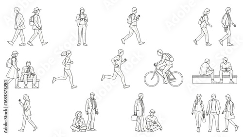 CAD People Vector Set | Outdoor Human Figures Isolated on White Background for Architecture and Landscape Design