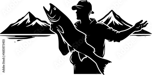 Mountain Fishing Trophy Catch Vector