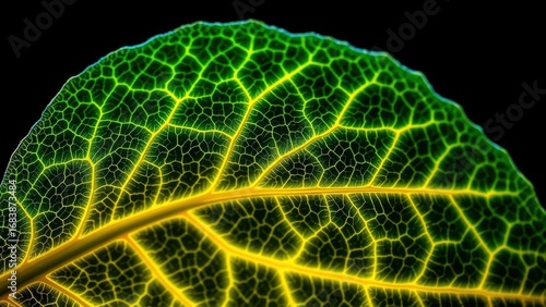 Translucent leaf skeleton against a dark background