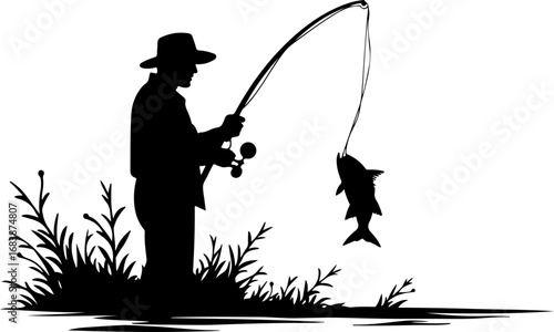 Mountain Fishing Trophy Catch Vector