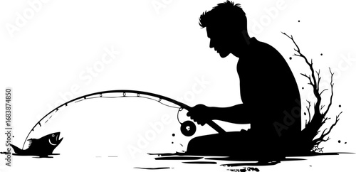 Mountain Fishing Trophy Catch Vector