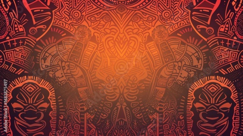 African Tribal Decorative Background with Ethnic Motifs