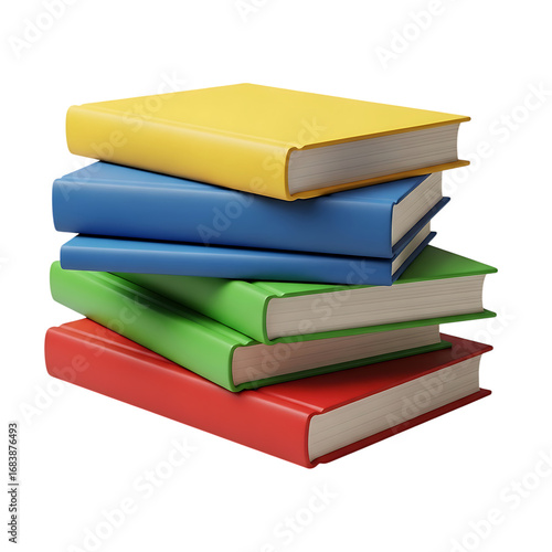 Stack of four colorful hardcover books isolated on white background
