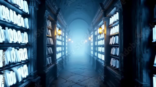 Wallpaper Mural Enigmatic Hallway of Forgotten Lore: A Journey Through Ancient Library Corridors Torontodigital.ca