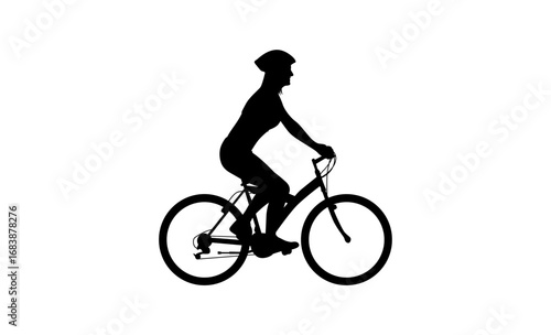 A bold, simple silhouette of a woman riding a bicycle, perfect for representing healthy habits, outdoor activities, or promoting cycling.
