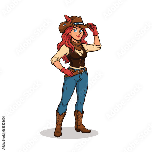 Cowgirl character in western outfit vector cartoon
