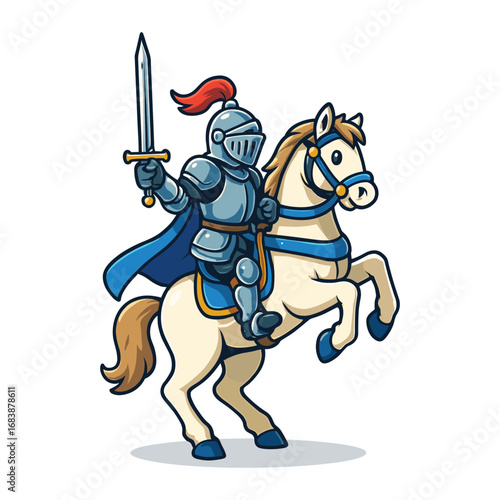 Knight on horse with sword vector cartoon