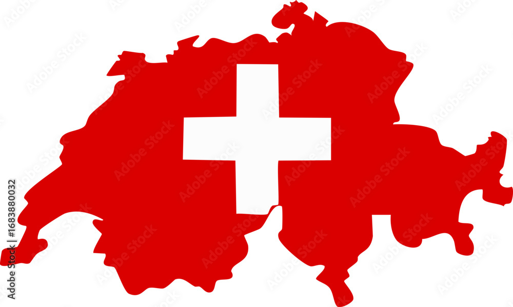 Fototapeta premium Map of Switzerland with Swiss national flag cross symbol in red design