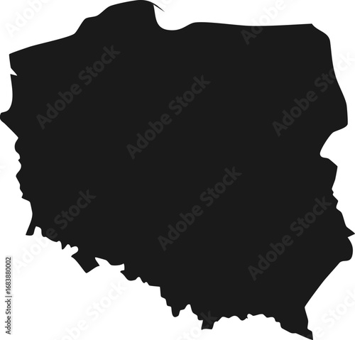 Black silhouette map of Poland country outline isolated on white background