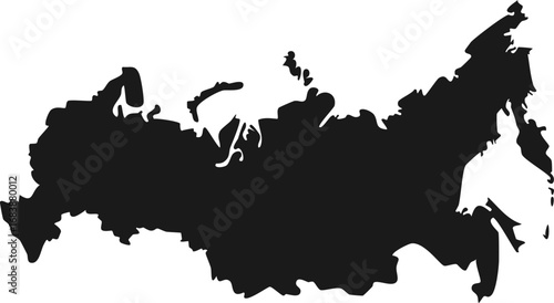 Black silhouette map of Russia country outline isolated on white background