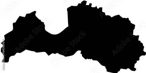 Black silhouette map of Latvia country outline isolated on white background