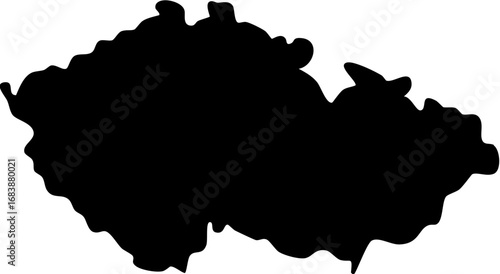 Black silhouette map of Czech Republic country outline isolated on white background