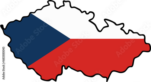 Map of Czech Republic with national flag colors blue white red design