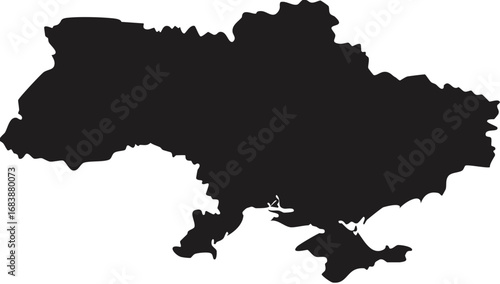 Black silhouette map of Ukraine country outline isolated on white background