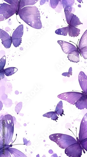 Wallpaper Mural Purple butterflies border a white background in this vector illustration with space for text Torontodigital.ca