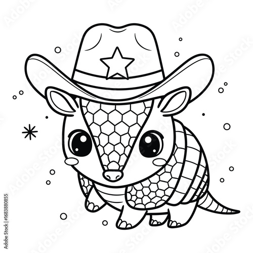 Vector art of a cute armadillo wearing a cowboy hat embodies the spirit of the wild west