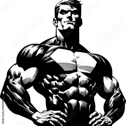 Strength and Determination: A strong figure embodies raw power and resolve. His muscles are flexed and his expression intense, it showcases the dedication to achieve an idealized physique.