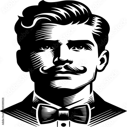 Dapper Gentleman's Portrait: A distinguished gentleman with a perfectly styled mustache and slicked-back hair exudes sophistication and timeless elegance.