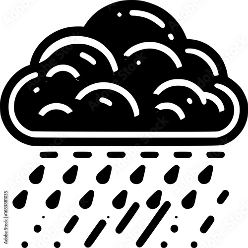 Rainy cloud illustration: A simple monochrome illustration captures the essence of a rain cloud and its descending raindrops, evoking the mood of a stormy day. 