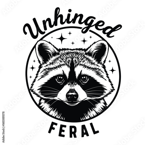 Vector art of an unhinged feral raccoon portrait isolated on white background creates a funny illustration