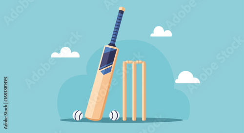 Cricket Sports Equipment Vector Illustration.