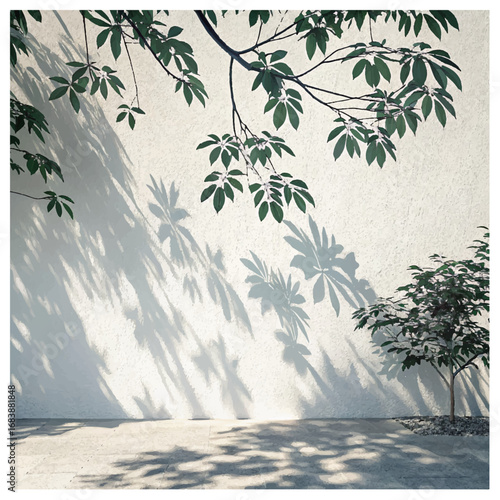 Abstract natural tree leaves shadow on white wall background